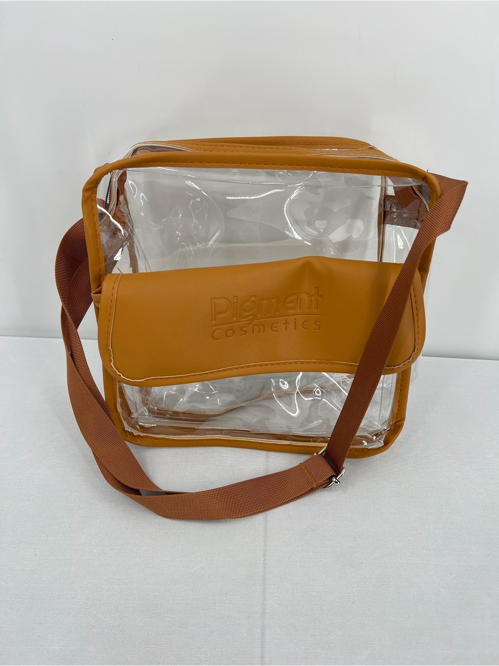 Clear pvc Crossbody Stadium Approved Travel concert game day Makeup Bag Brown